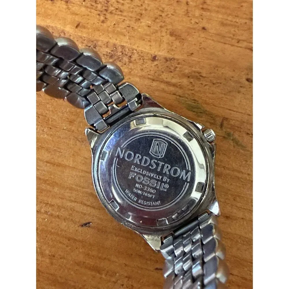 Vintage Fossil Blue AM-3229 Two Tone Stainless Steel Rotating Bezel Watch